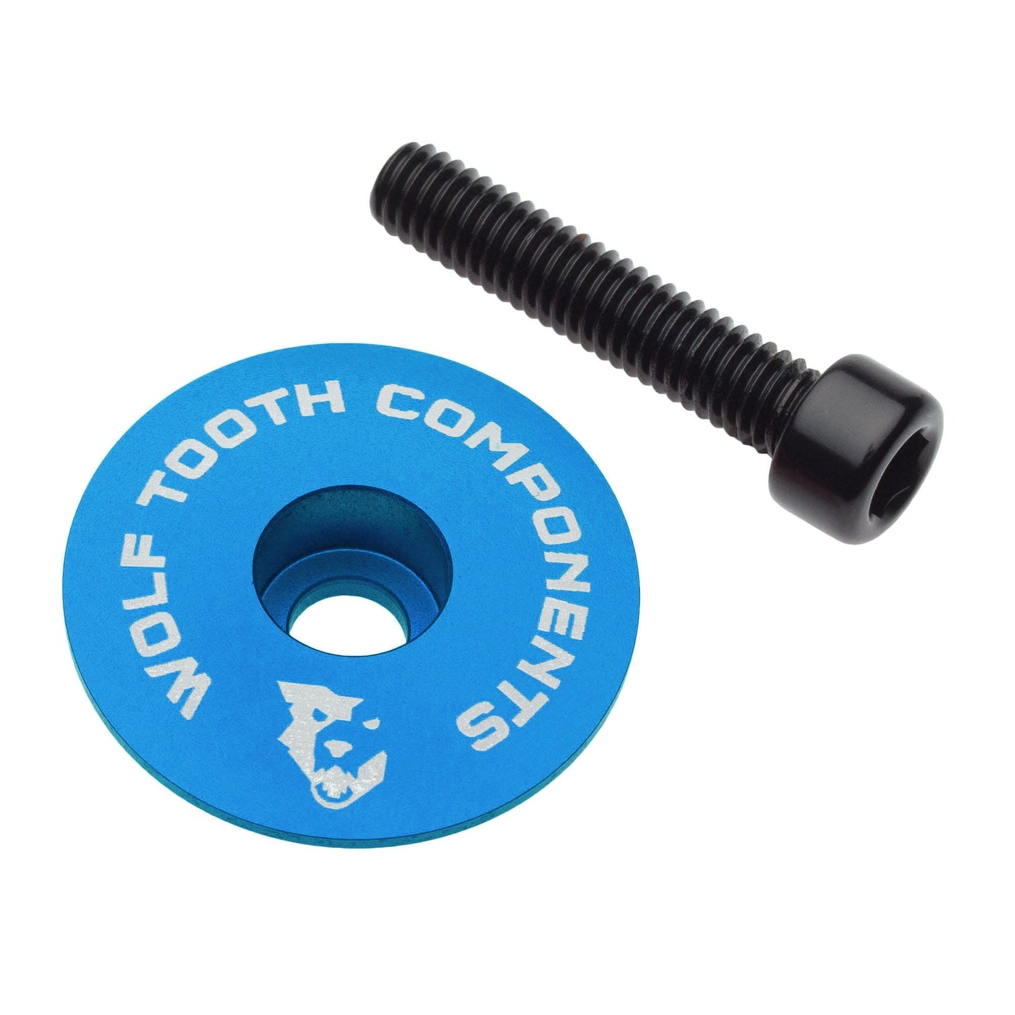 Wolf Tooth Components, Ultra Light Stem Cap & Bolt Blue 1-1/8