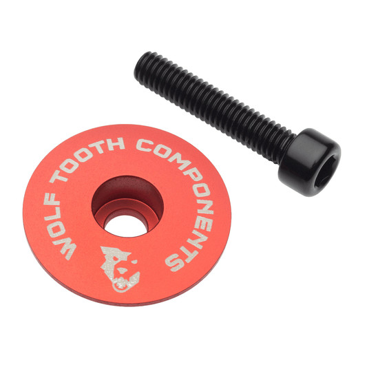 Wolf Tooth Components, Ultra Light Stem Cap & Bolt Red 1-1/8